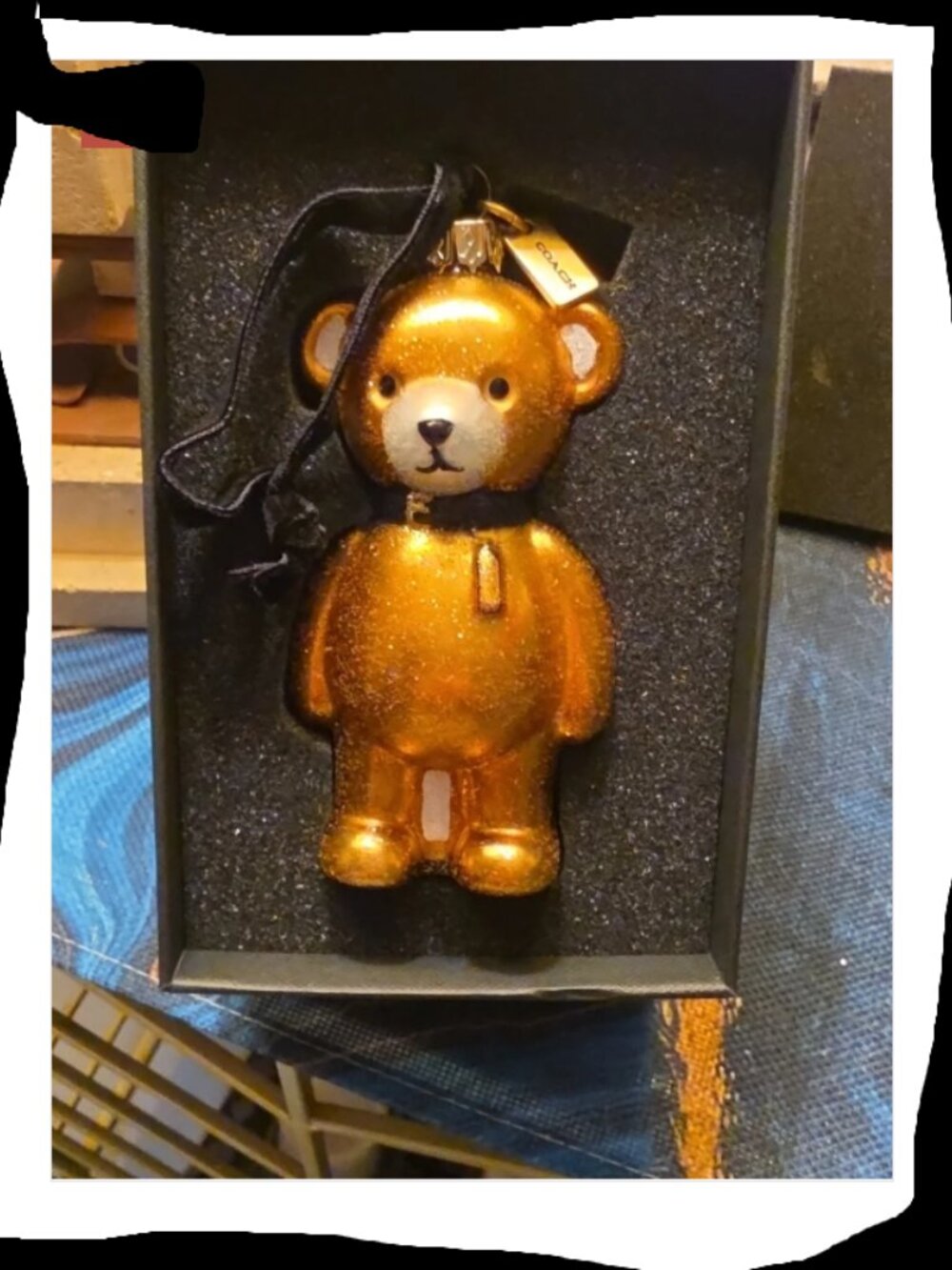 Coach Teddy Bear Ornament – Brown Leather Trim – Rare Collector Piece